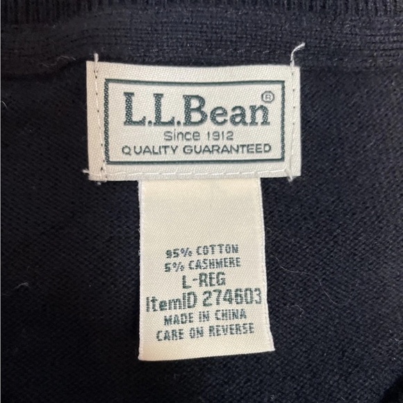LL Bean Men's Size Large Cotton Cashmere Blend Sweater V-Neck In Black - Picture 2 of 4